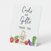 農家市場の水の色の野菜カードとギフト 台座サイン (正面)