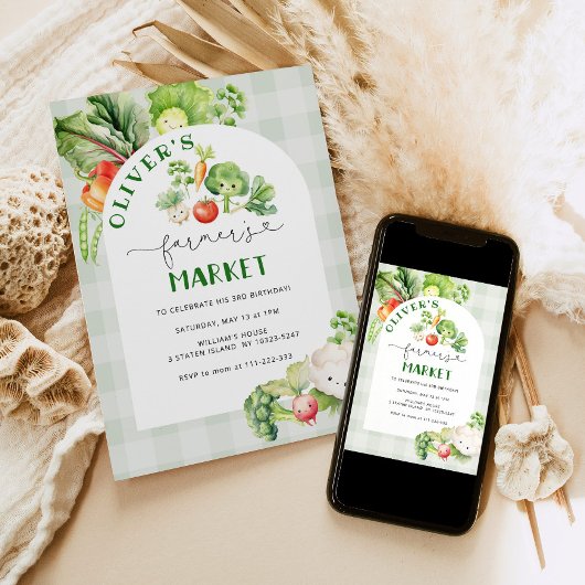 農家市場の誕生日の招待状。局所的に成長した 招待状