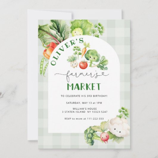 農家市場の誕生日の招待状。局所的に成長した 招待状 (正面)