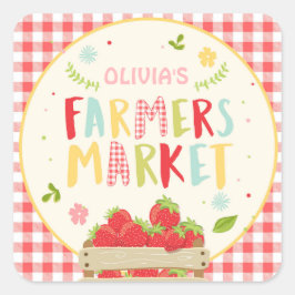 農家市場の誕生日イチゴメッセージカード スクエアシール