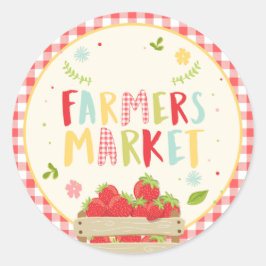 農家市場の誕生日イチゴメッセージカード ラウンドシール
