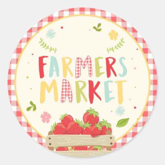農家市場の誕生日イチゴメッセージカード ラウンドシール (正面)