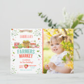 農家市場の野菜フルーツ赤い女の子パーティー 招待状 (スタンド正面)
