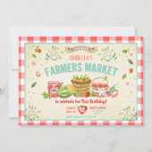農家市場の野菜フルーツ赤い女の子パーティー 招待状 (正面)
