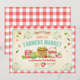 農家市場の野菜フルーツ赤い女の子パーティー 招待状