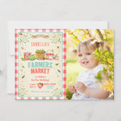 農家市場の野菜フルーツ赤い女の子パーティー 招待状 (正面)