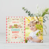 農家市場の野菜フルーツ赤い女の子パーティー 招待状 (スタンド正面)