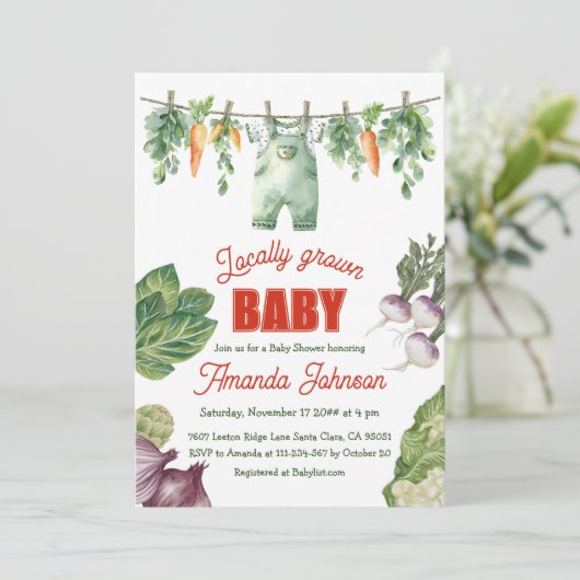 農家市場オーガニック地元の赤ちゃんシャワー 招待状 (スタンド正面)