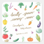 農家市場カラフル野菜ベビーシャワー スクエアシール (正面)
