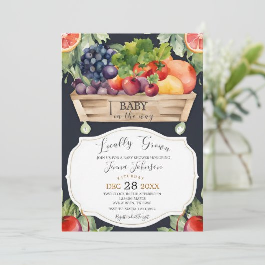 農家市場スタンド地元で育った赤ちゃんシャワー 招待状 (スタンド正面)