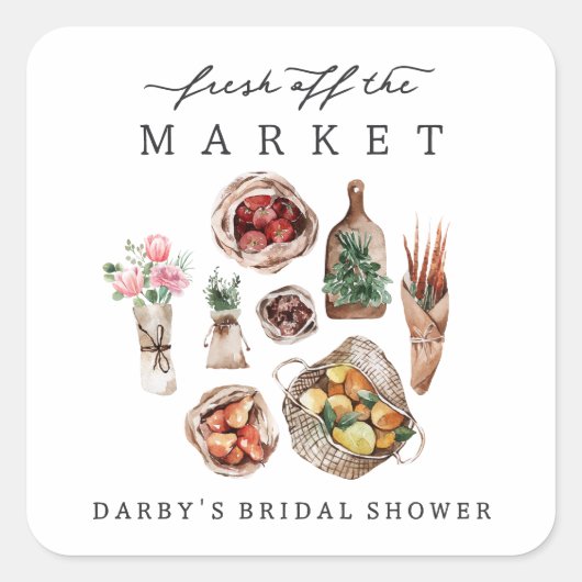 農家市場ブライダルシャワーの好意 スクエアシール (正面)