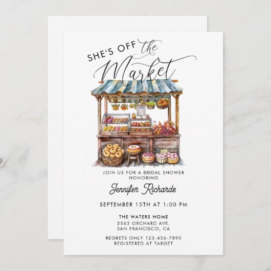 農家市場レトロ素朴ヴィンテージブライダルシャワー 招待状 (正面/裏面)