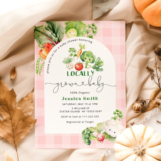 農家市場ローカルで栽培されたピンクの赤ちゃんシャワー 招待状