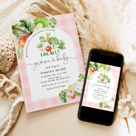 農家市場ローカルで栽培されたピンクの赤ちゃんシャワー 招待状