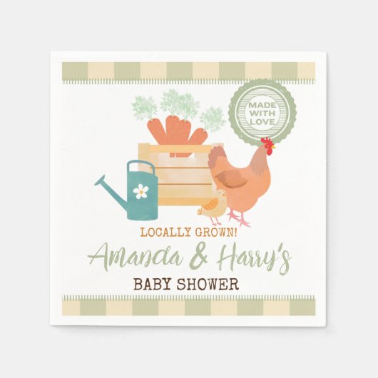 農家市場地元で栽培されたジンガム紙ナプキン スタンダードカクテルナプキン (正面)