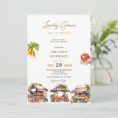 農家市場地元で栽培された野菜ベビーシャワー 招待状 (スタンド正面)