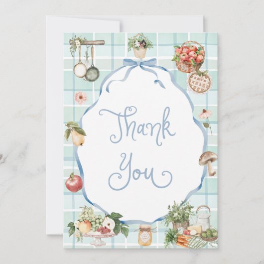 農家市場地元で育ったブルーボウ赤ちゃんシャワー サンキューカード (正面)