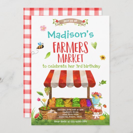 農家市場誕生日，地元で育ったガールファームI 招待状 (正面/裏面)