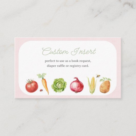 農家市場野菜フルーツスタンド赤ちゃんシャワー エンクロージャーカード (正面)