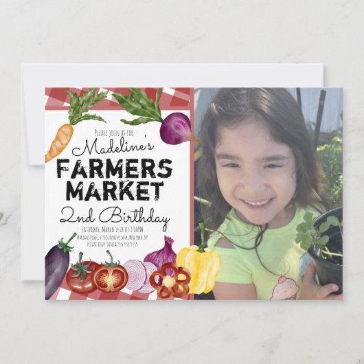 農家市場野菜フルーツ誕生日写真 招待状 (正面)