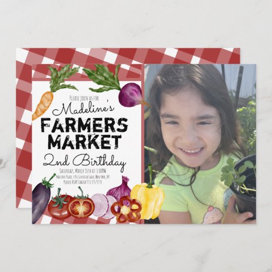 農家市場野菜フルーツ誕生日写真 招待状 (正面/裏面)