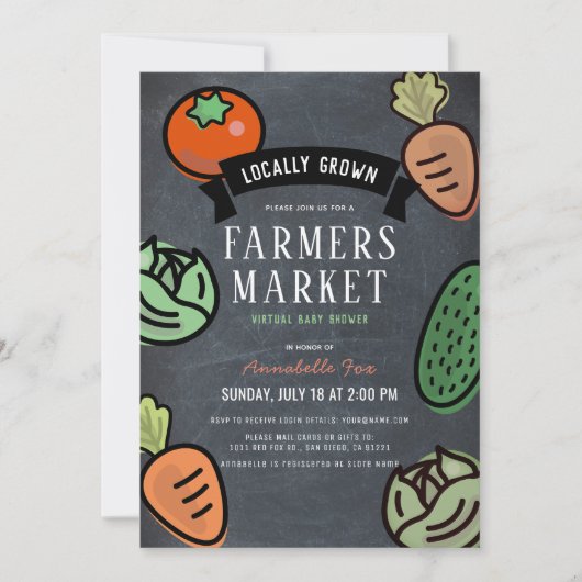 農家市場Chalkboard ViRtual Baby Shower 招待状 (正面)