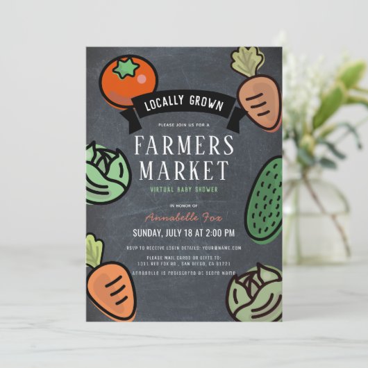 農家市場Chalkboard ViRtual Baby Shower 招待状 (スタンド正面)