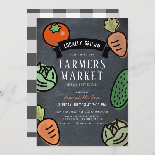 農家市場Chalkboard ViRtual Baby Shower 招待状 (正面/裏面)