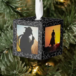 農家素朴カウボーイホースペット4写真男性へ キューブオーナメント