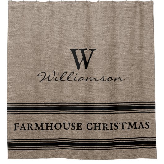 農家素朴クリスマスチキングストライプシャワー シャワーカーテン (正面)