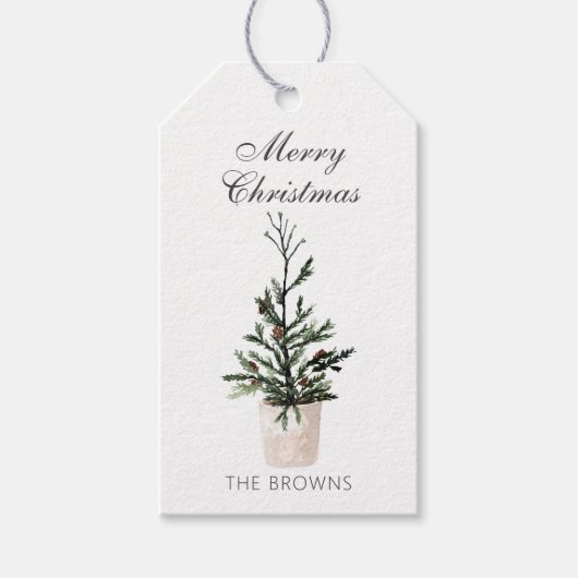農家素朴クリスマスポッテッドツリー ギフトタグ (正面)