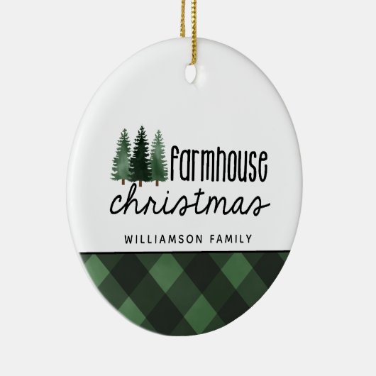 農家素朴クリスマスレッドプレイド写真セラミ セラミックオーナメント (右)