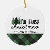 農家素朴クリスマスレッドプレイド写真セラミ セラミックオーナメント (正面)