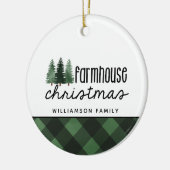 農家素朴クリスマスレッドプレイド写真セラミ セラミックオーナメント (左)