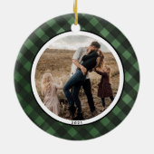 農家素朴クリスマスレッドプレイド写真セラミ セラミックオーナメント (裏面)