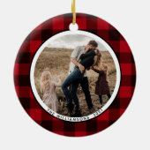 農家素朴クリスマスレッドプレイド写真 セラミックオーナメント (裏面)