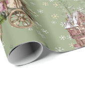 農家素朴スタイルセージ緑の雪の木 ラッピングペーパー (ロールコーナー)