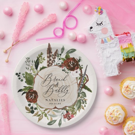 農家素朴ブルゴーニュ植物学ブライダルシャワー ペーパープレート (パーティー)