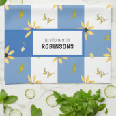 農家素朴ブルージンガムフローラモノグラムのー キッチンタオル (折り畳み)