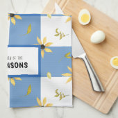 農家素朴ブルージンガムフローラモノグラムのー キッチンタオル (四つ折り)