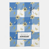 農家素朴ブルージンガムフローラモノグラムのー キッチンタオル (縦)