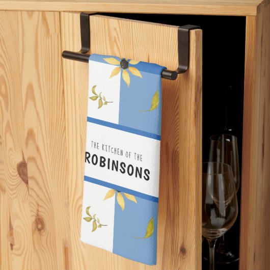 農家素朴ブルージンガムフローラモノグラムのー キッチンタオル (三つ折り)