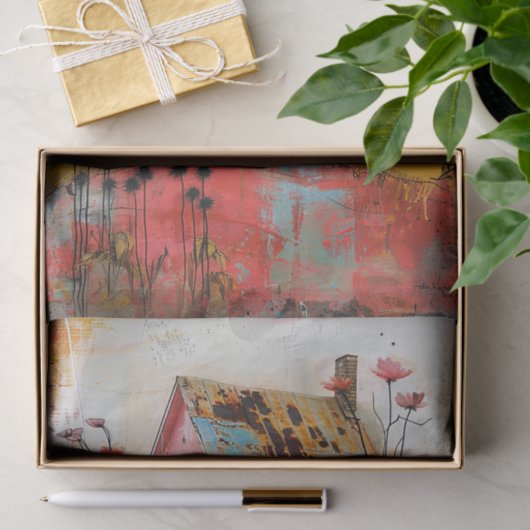 農家素朴ミックスメディアアートデコップページ 薄葉紙 (ギフト)