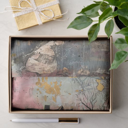 農家素朴ミックスメディアアートデコップページ 薄葉紙 (ギフト)