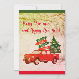 農家素朴ヴィンテージレッドトラックメリークリスマス シーズンカード