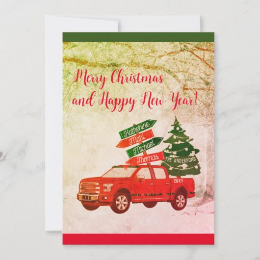 農家素朴ヴィンテージレッドトラックメリークリスマス シーズンカード (正面)