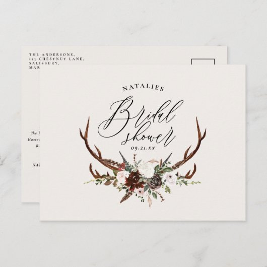 農家素朴植物台本ブライダルシャワー 案内ポストカード (正面/裏面)