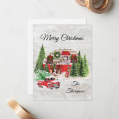 農家素朴赤トラックかわいい書道クリスマス ノートカード (正面/裏面インサイチュ)