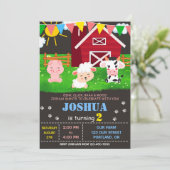 農家誕生日招待ファーム動物パーティー招待状 招待状 (スタンド正面)