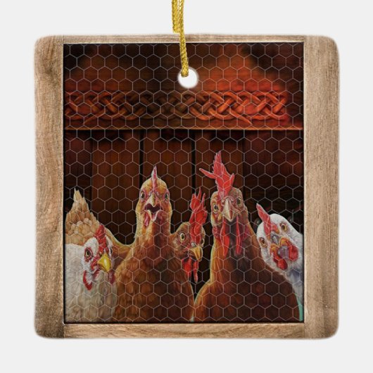 農家鶏の鶏の鶏Hen Coopクリスマスファーム用ギフト セラミックオーナメント (正面)